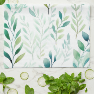 Green White Leaves Kitchen Towel