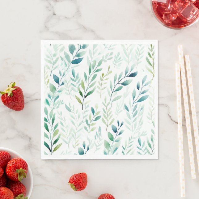 Green White Leaves Napkins (Insitu)