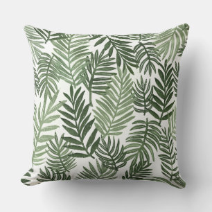 Green & White Leaves Throw Pillow