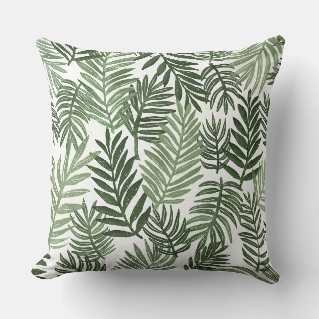 Green & White Leaves Throw Pillow (Front)