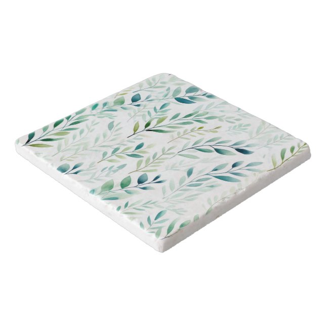 Green White Leaves Trivet (Corner)