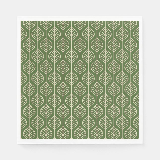 Green & White Leaves Woodland Leaf Nature Party Napkins (Front)