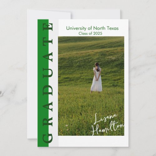 Green White Linear Graduation Announcement Card 