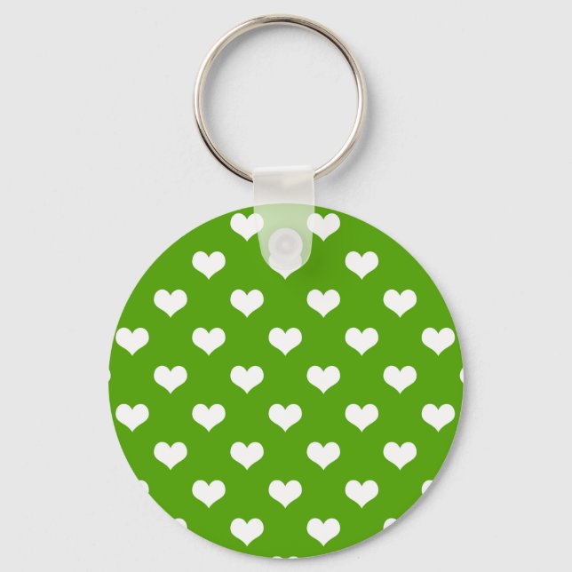Green White Love Heart Pattern Design  Keychain (Front)
