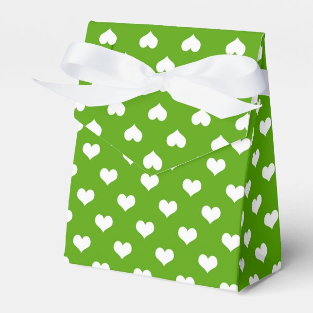 Green White Lovely Hearts Design  Favor Boxes (Front Side)