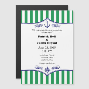 Green White Magnetic Nautical Wedding Invites