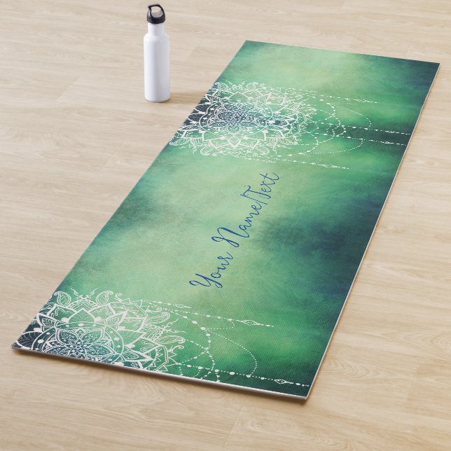 Green White Mandala Pattern Personalized Yoga Mat (In Situ)