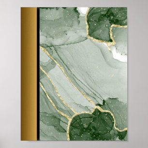 Green White Marble Stone / Black Gold Border Art  Poster