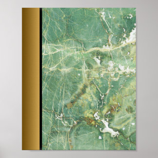 Green White Marble Stone / Black Gold Border Art Poster