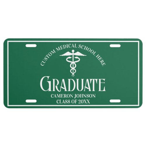 Green White Medical School Graduate Custom License Plate