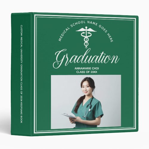 Green White Medical School Graduation Photo Album 3 Ring Binder