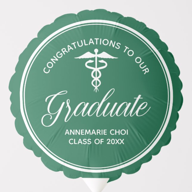 Green White Medical School Photo Graduation Party Balloon (Front)