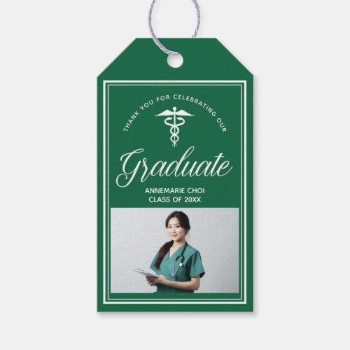 Green White Medical School Photo Graduation Party Gift Tags