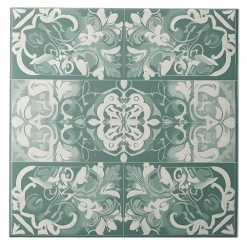 Green  White Mediterranean Ceramic Tile