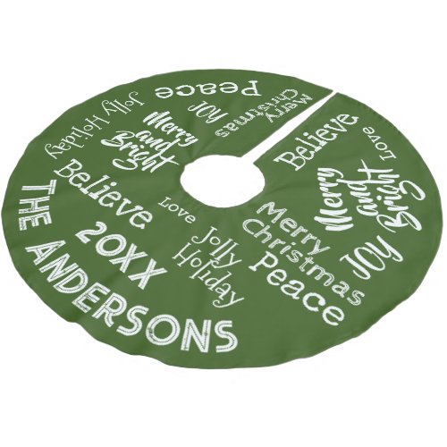 Green White Merry and Bright Christmas Sayings Brushed Polyester Tree Skirt