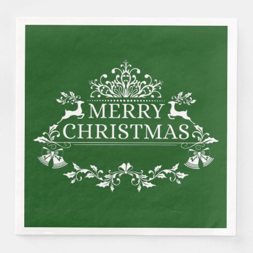 Green  White Merry Christmas Paper Napkins