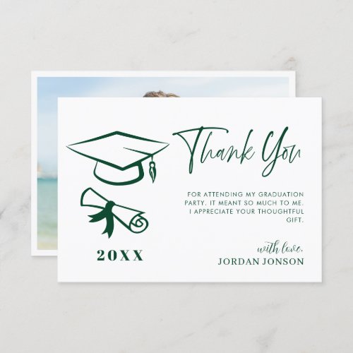 Green White Minimalist Modern Graduation Photo Thank You Card