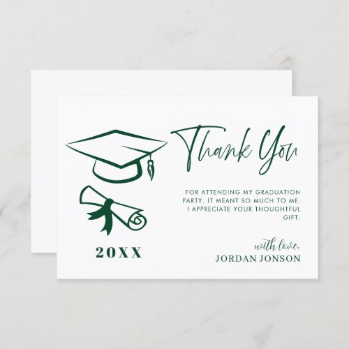 Green White Minimalist Modern Graduation Thank You Card