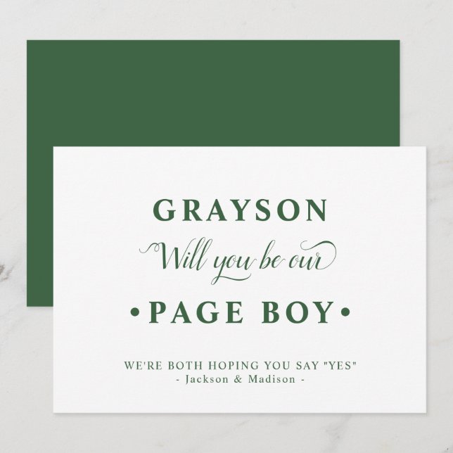 Green White Minimalist Page Boy Proposal Card (Front/Back)