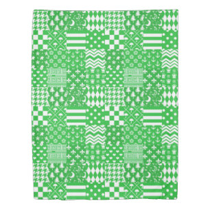 Green White Mixed Patterns Patchwork Design  Duvet Cover
