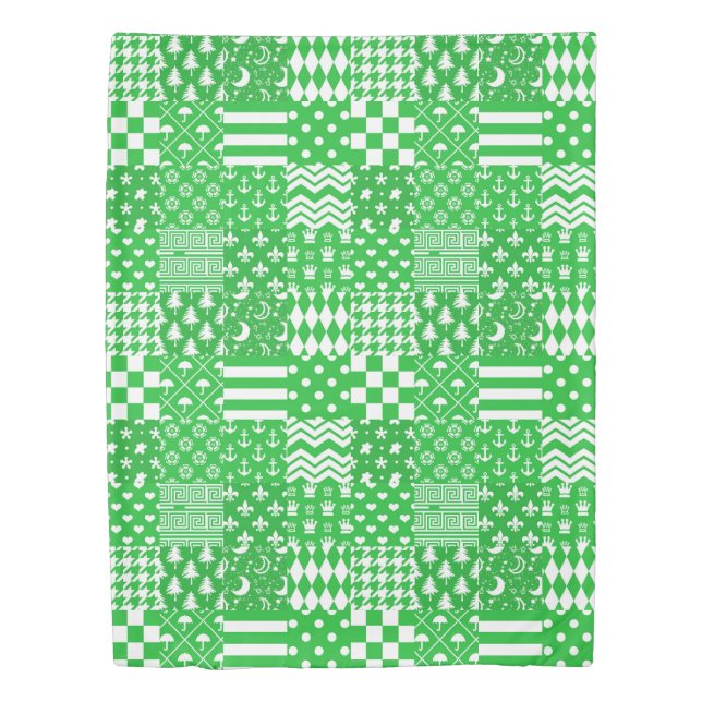 Green White Mixed Patterns Patchwork Design  Duvet Cover (Front)