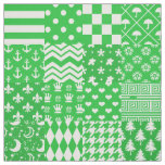 Green White Mixed Patterns Patchwork Design  Fabric