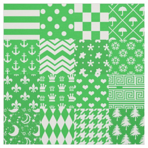 Green White Mixed Patterns Patchwork Design  Fabric