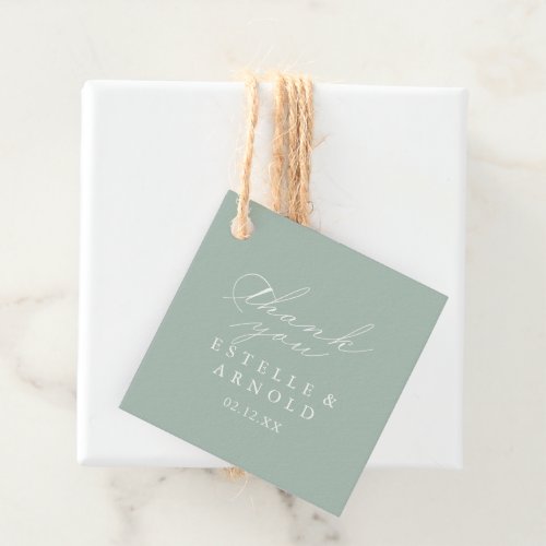 Green White Modern Calligraphy Wedding  Favor Tags