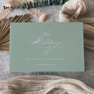Green White Modern Calligraphy Wedding   Guest Book