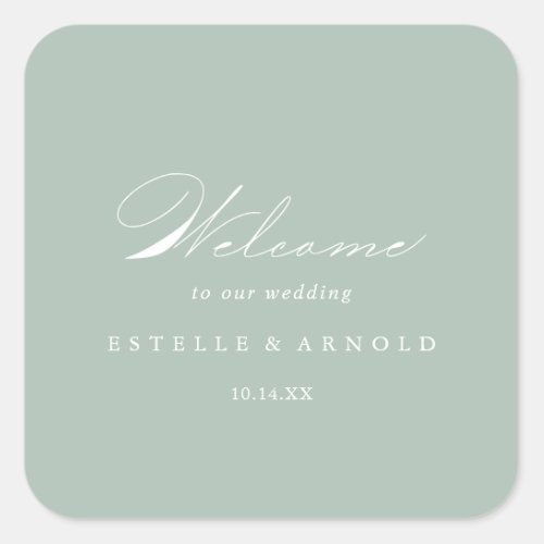Green White Modern Calligraphy Wedding Welcome   Square Sticker