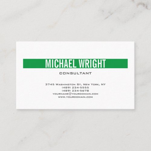 Green White Modern Plain Simple Minimalist Business Card