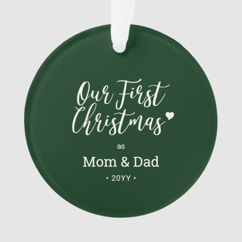 Green  White Mom Dad First Christmas Photo Ornament
