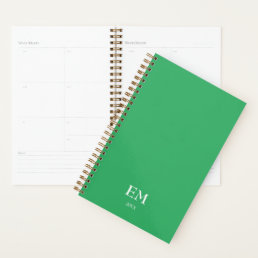 Green White Monogram Add Your Initials &amp; The Year  Planner