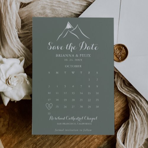 Green White Mountain Save the Date Calendar