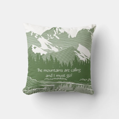 Green White Mountain Scene Design Pillow