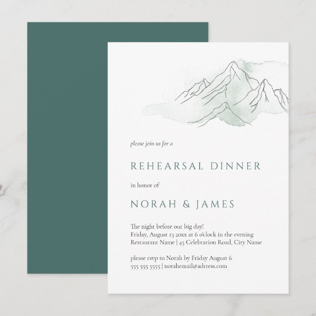 Green & White Mountain Wedding Rehearsal Dinner  Invitation (Front/Back)