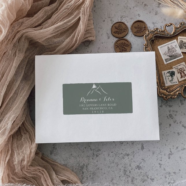 Green White Mountain Wedding RSVP Address Label (Creator Uploaded)