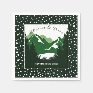 Green, white mountains and polka dots wedding napkins