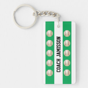 Green & White, Name, Thanks Baseball Coach/Player Keychain
