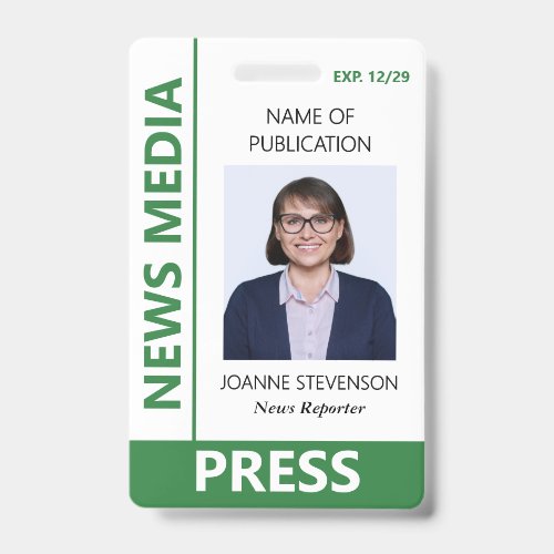 Green White News Media Press Photo Badge