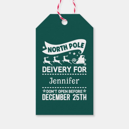 GREEN  White North Pole SANTA Delivery Name  Gift Tags