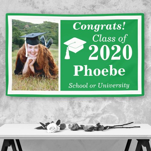 Green White One Photo Class of 2024 Graduation Banner
