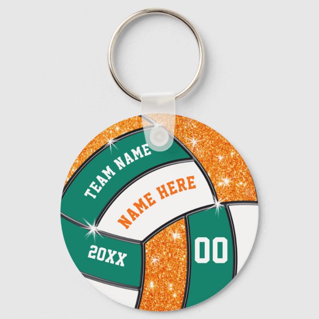 Green, White, Orange Cheap Volleyball Gift Ideas Keychain (Front)