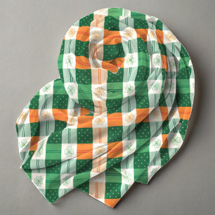 Green white orange clover and stripe irish scarf