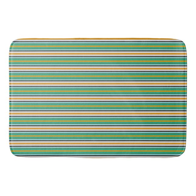 Green White Orange Striped Pattern Bathroom Mat (Front)
