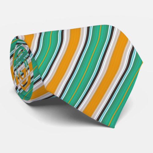 Green White Orange Striped Pattern Neck Tie