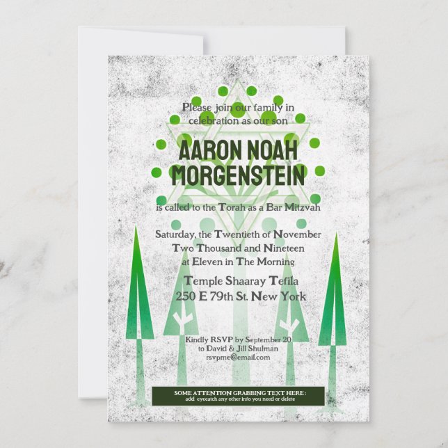 Green White Outdoors Trees of Life Bar Mitzvah  (Back)
