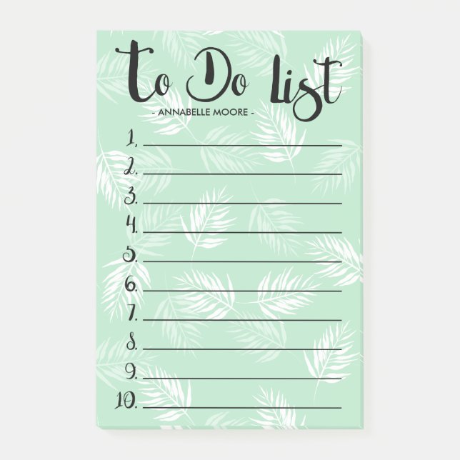 Green & White Palm Leaves To Do List Post-it Notes (Front)
