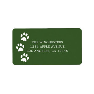 Green & White Paw Prints Address Label