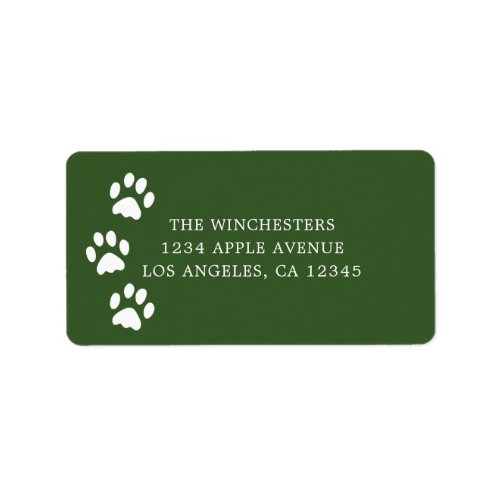 Green  White Paw Prints Address Label